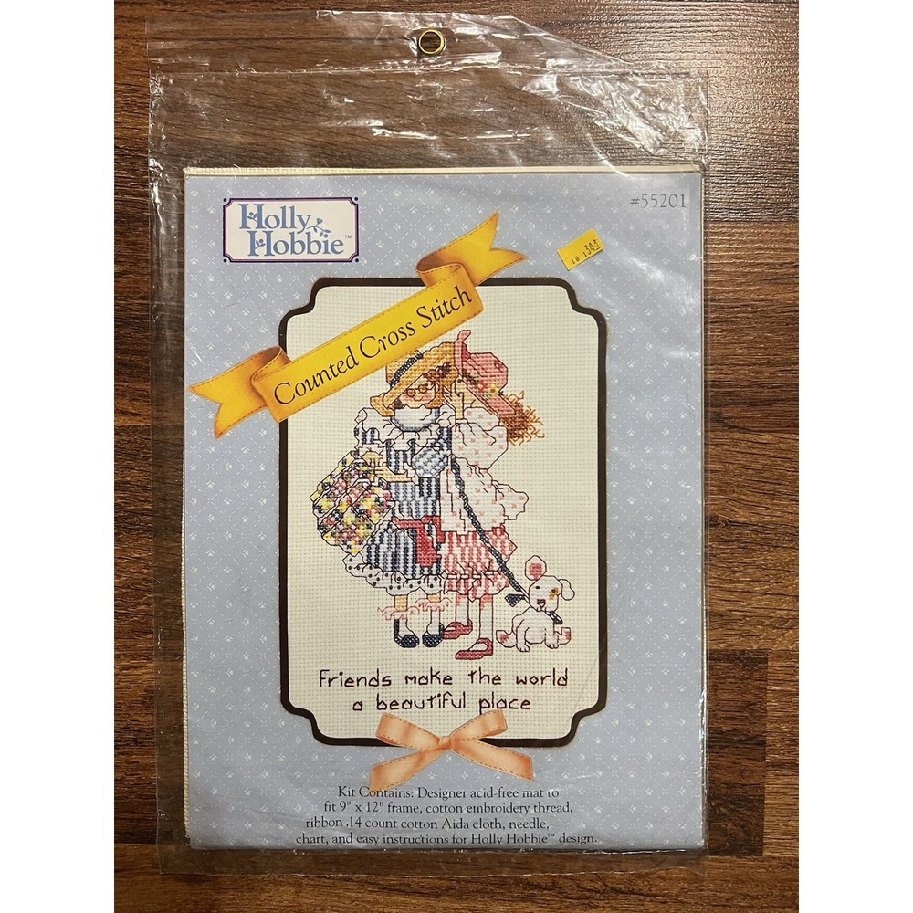 1990 Holly Hobbie™ FRIENDS MAKE THE WORLD… #55201 Counted Cross Stitch Kit NEW